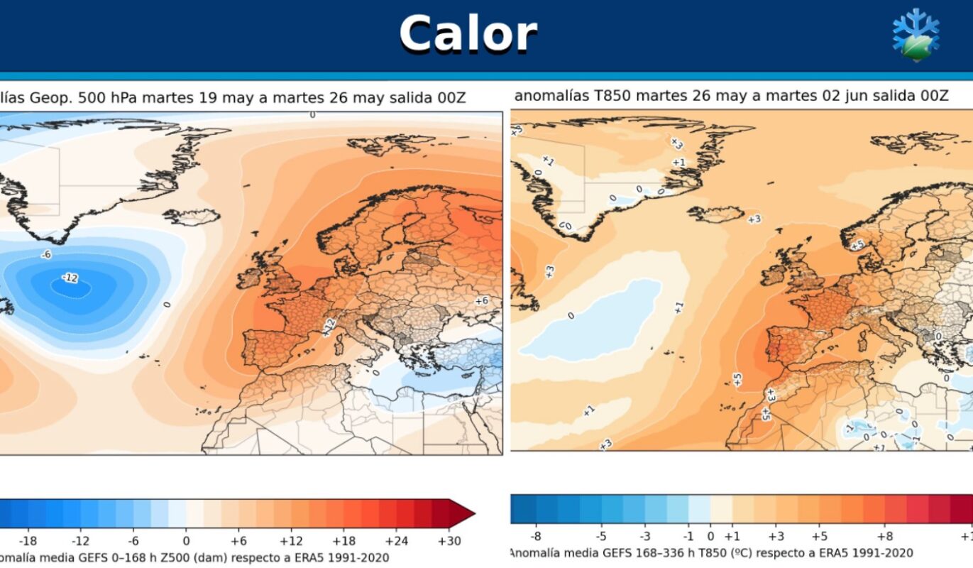 Mapas meteorológicos, anomalías cálidas