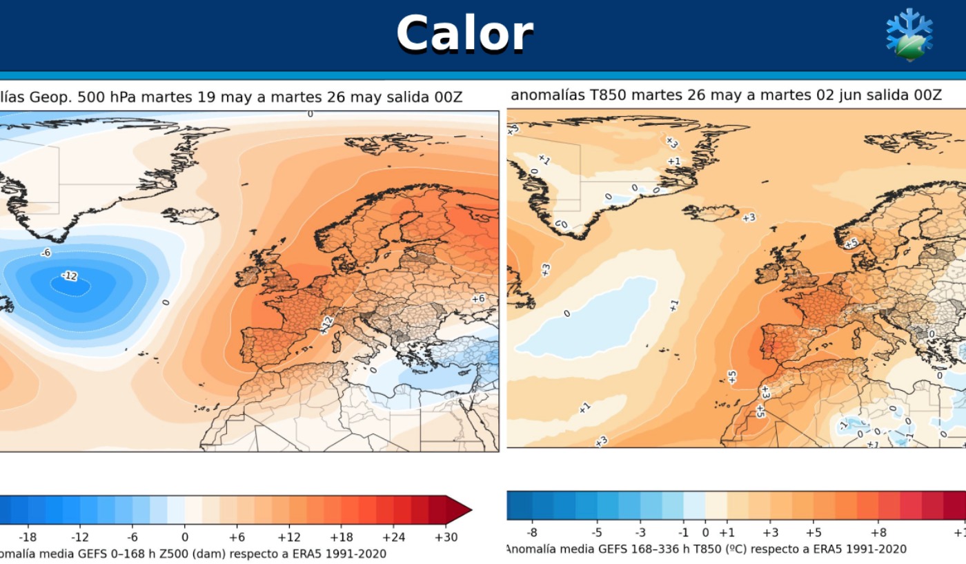 Mapas meteorológicos, anomalías cálidas