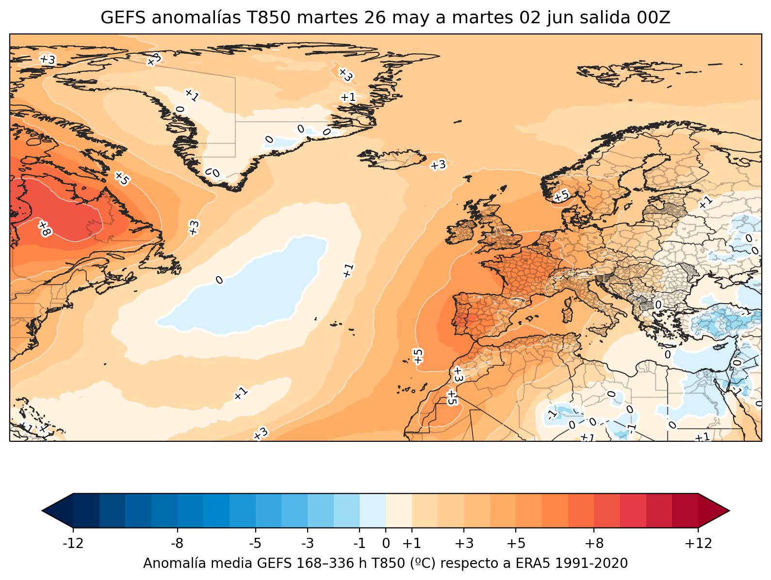 Anomalías térmicas a 850 hPa