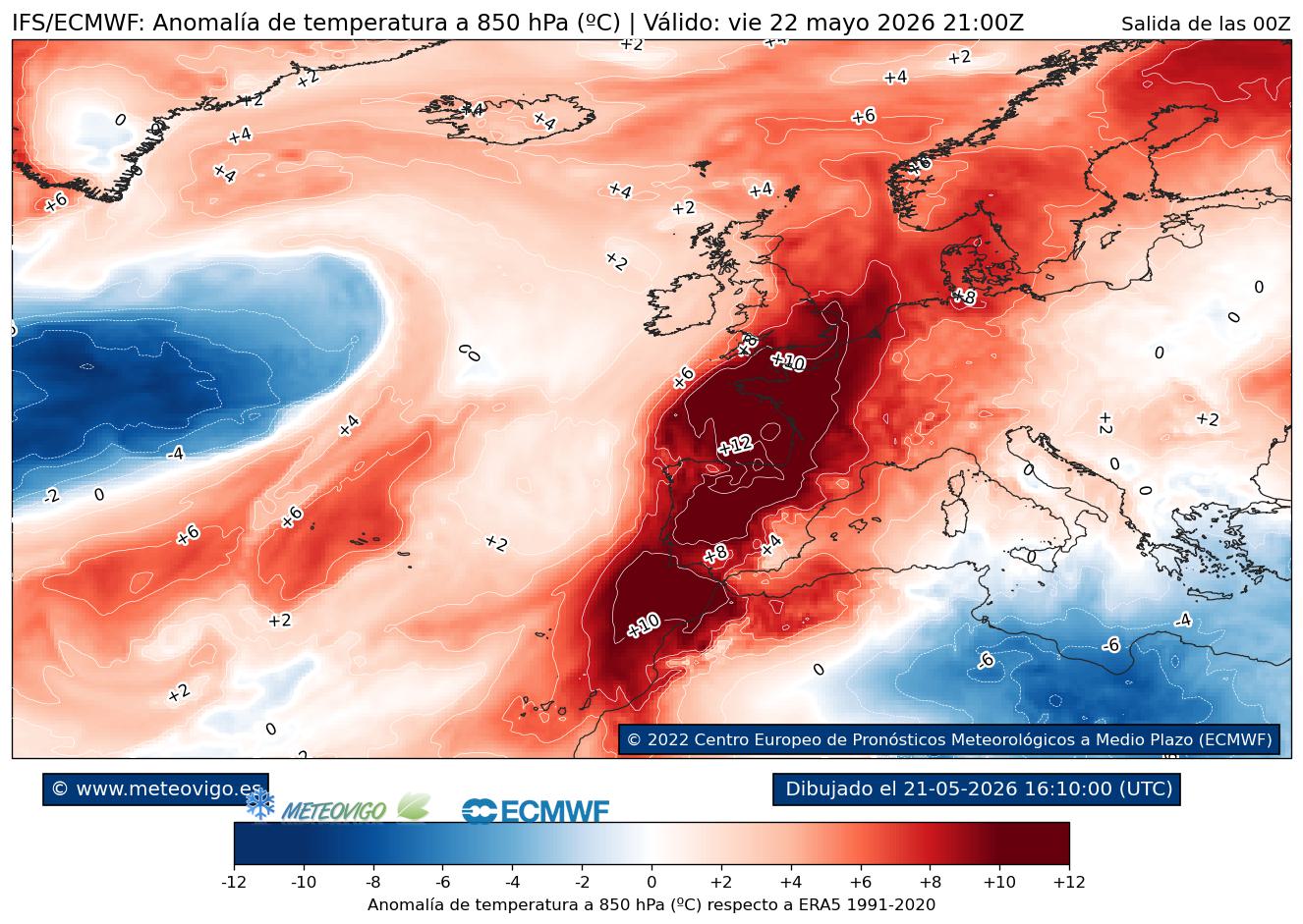Anomalías térmicas a 850 hPa