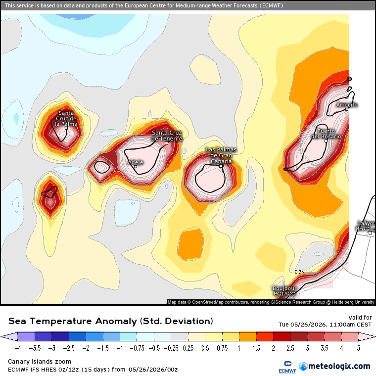 Anomalías oceánicas térmicas Canarias