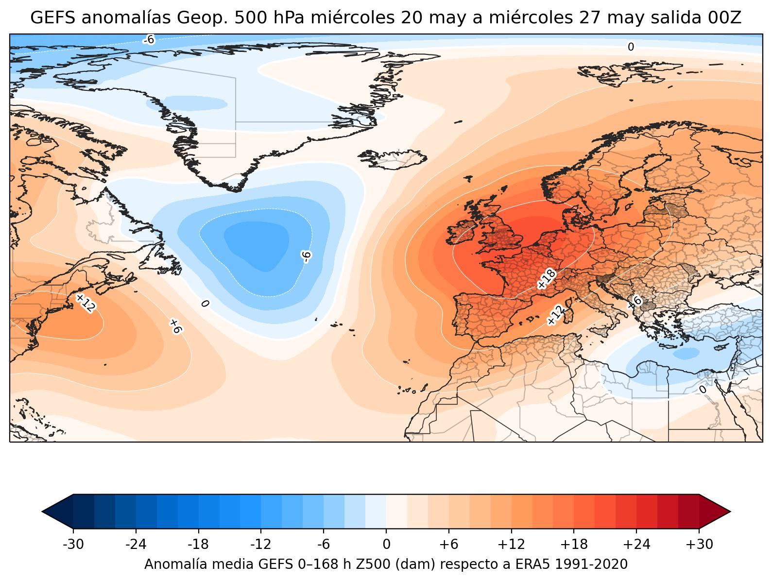 Mapa de anomal&iacute;as geopotencial 500 hPa