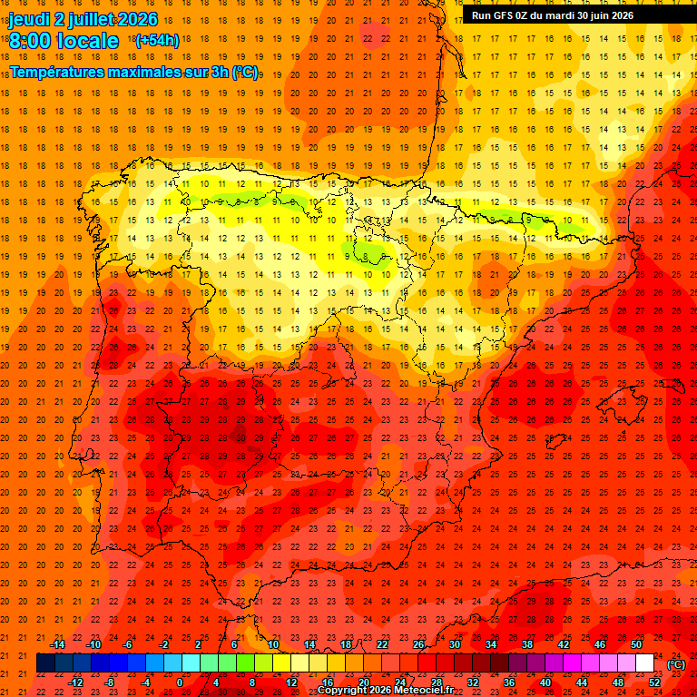 Mapa de temperaturas en superficie