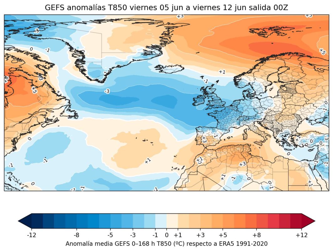 Mapa de anomalías térmicas