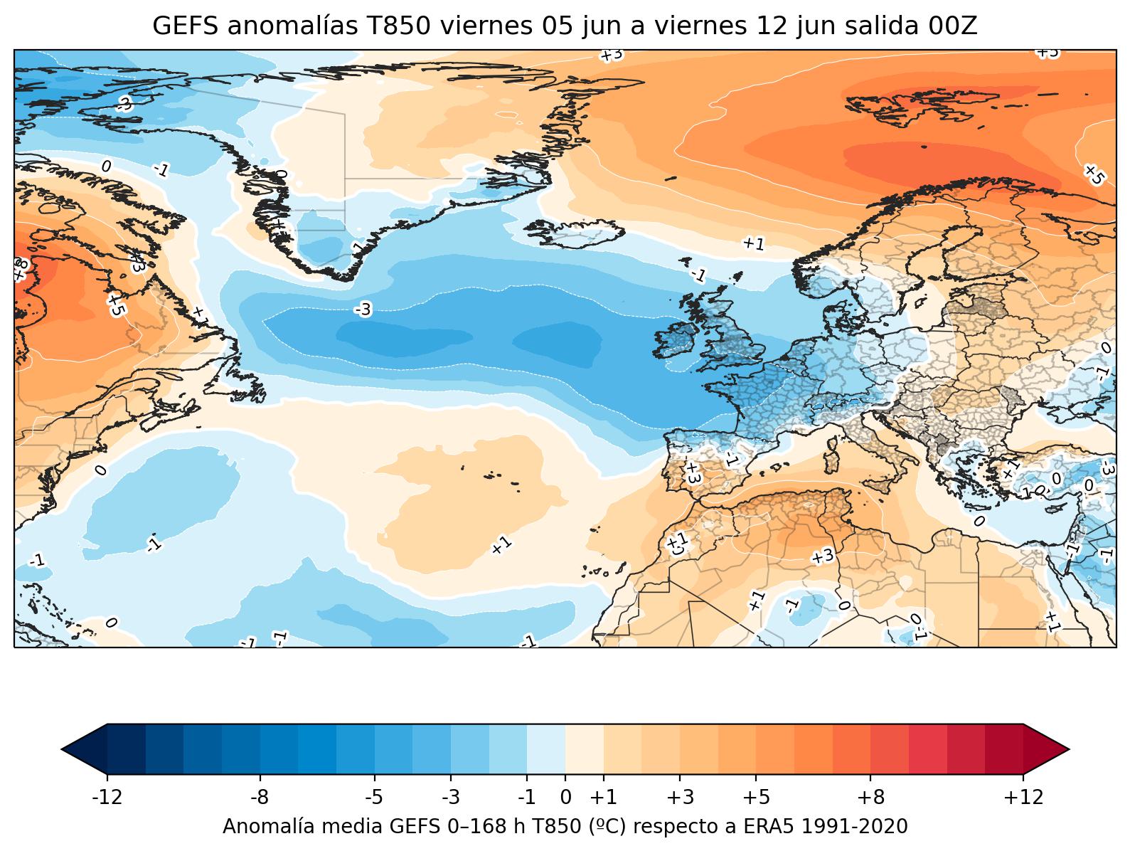 Mapa de anomalías térmicas