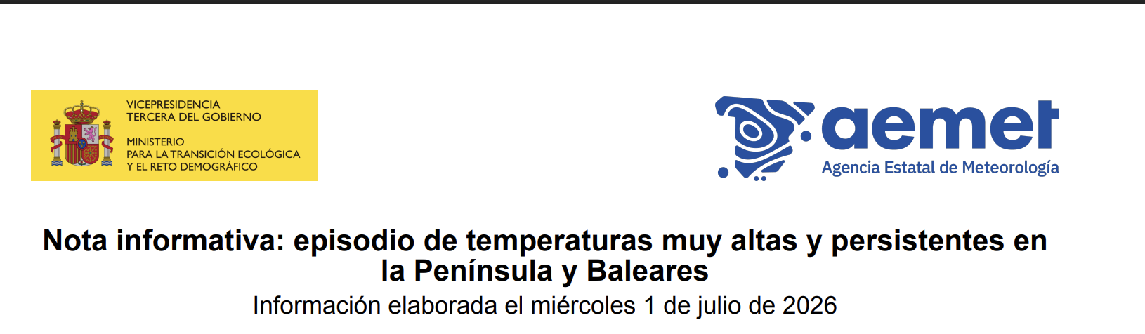 La AEMET emite una nota informativa sobre el evento de altas temperaturas&hellip;