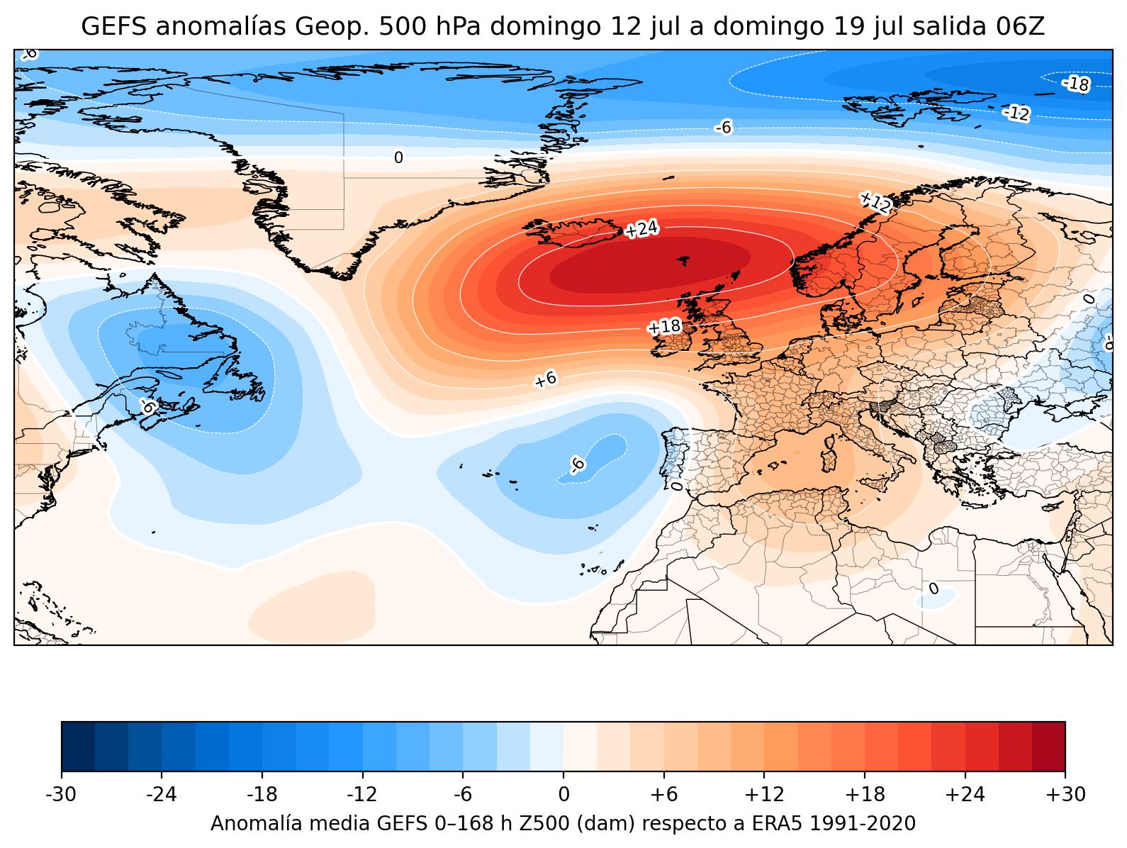 Las anomalias al Oeste peninsular que mantienen contenidas las temperaturas