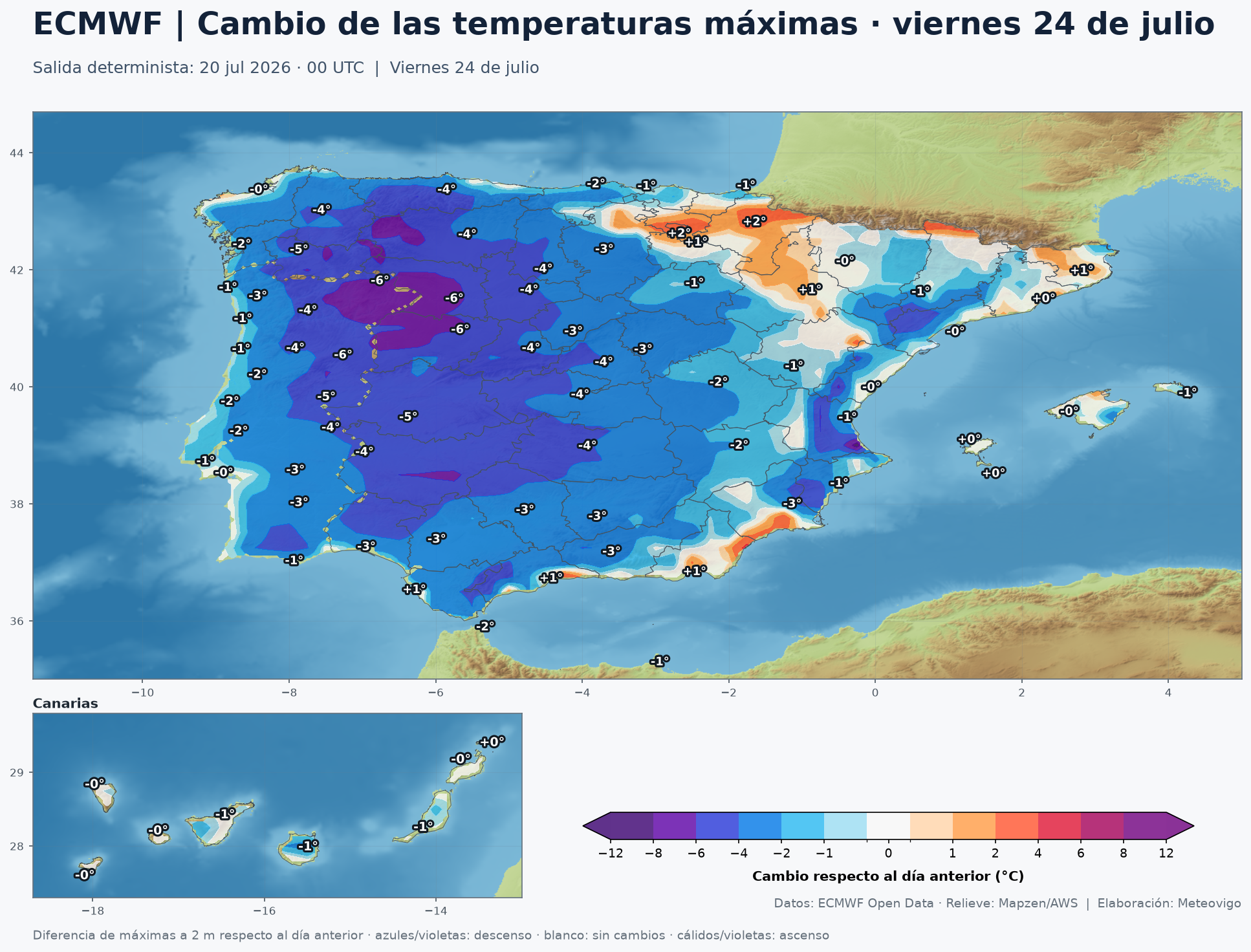 Cambio de las temperaturas máximas previsto para el viernes 24