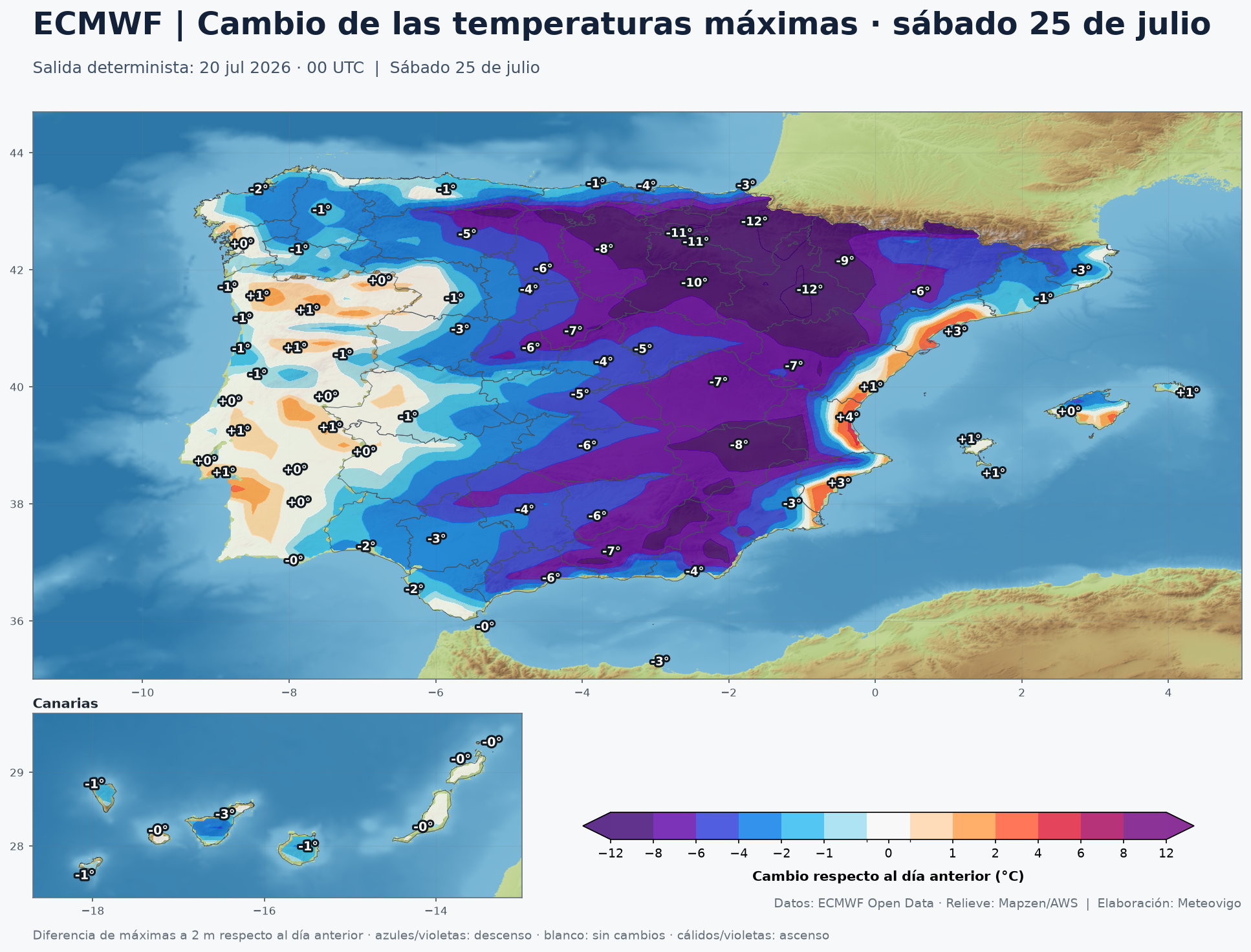 Cambio de las temperaturas máximas previsto para el sábado 25