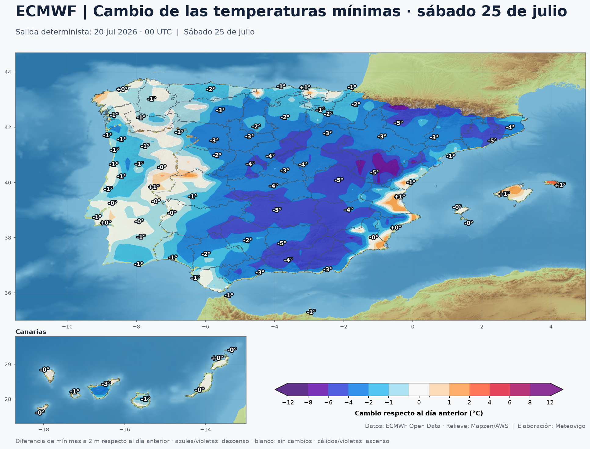 Cambio de las temperaturas mínimas previsto para el sábado 25