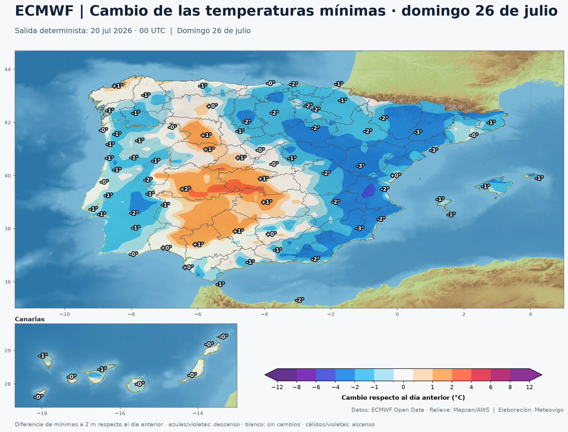 Cambio de las temperaturas mínimas previsto para el domingo 26