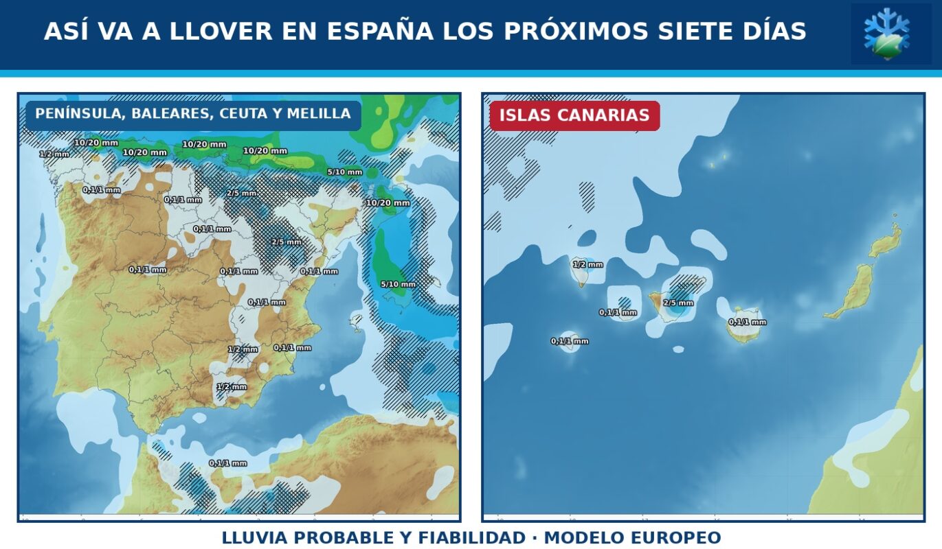 Portada del pronóstico de lluvias en España durante los próximos siete días según el modelo europeo