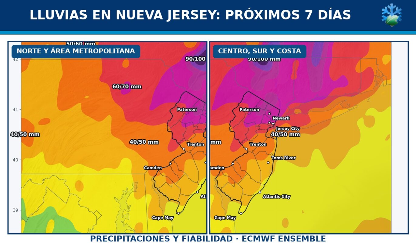 Portada del pronóstico de lluvias en Nueva Jersey durante los próximos siete días