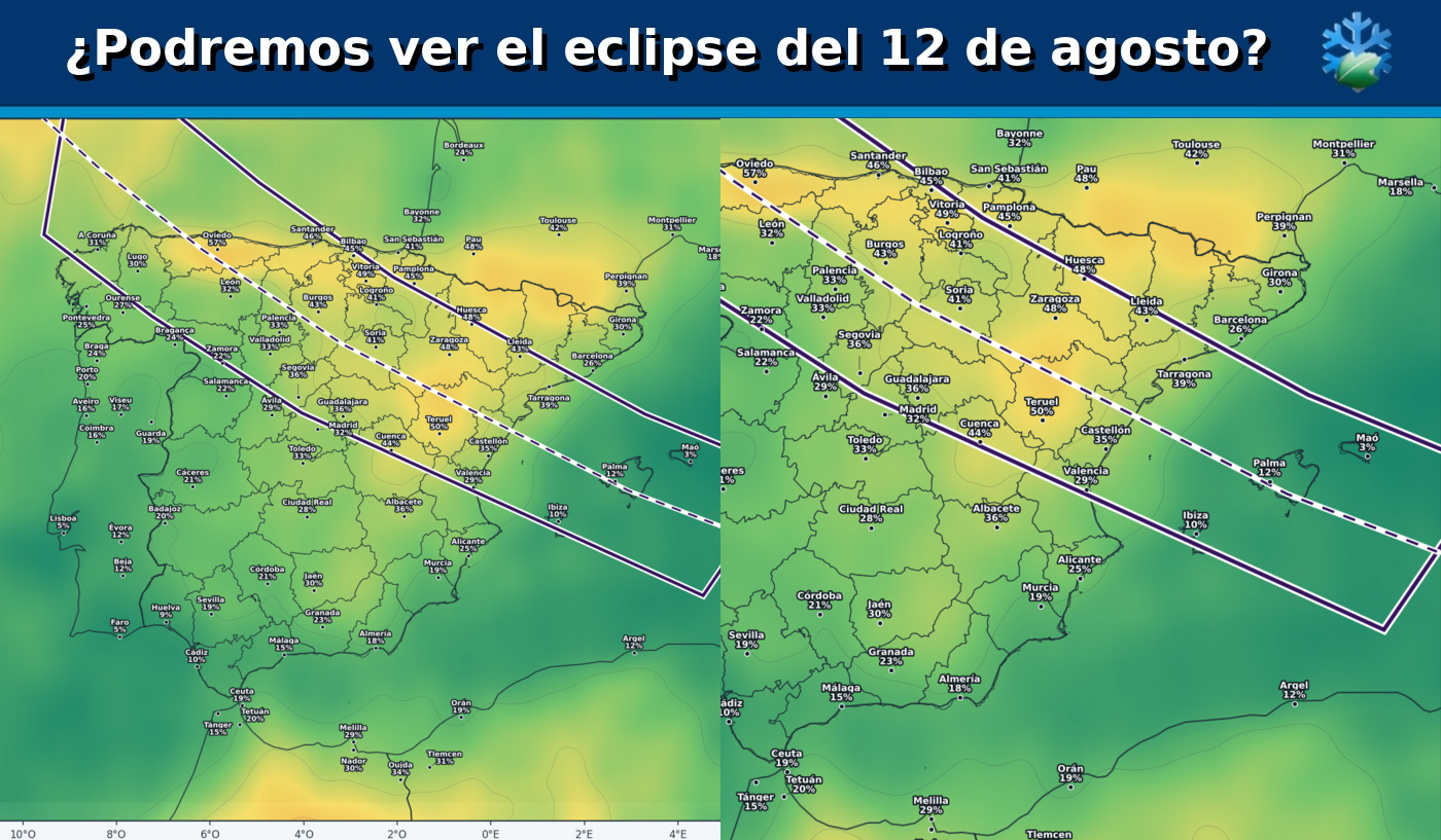 Pronóstico actualizado de nubosidad para el eclipse total de Sol del 12 de agosto de 2026
