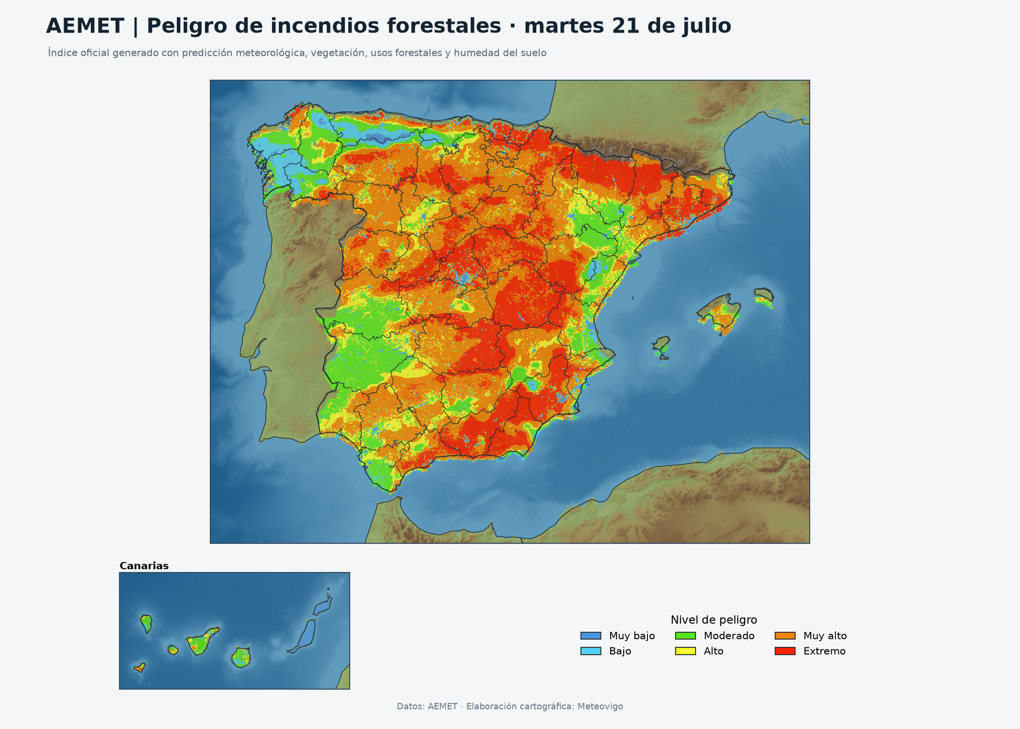 Peligro de incendios forestales para el martes 21 de julio