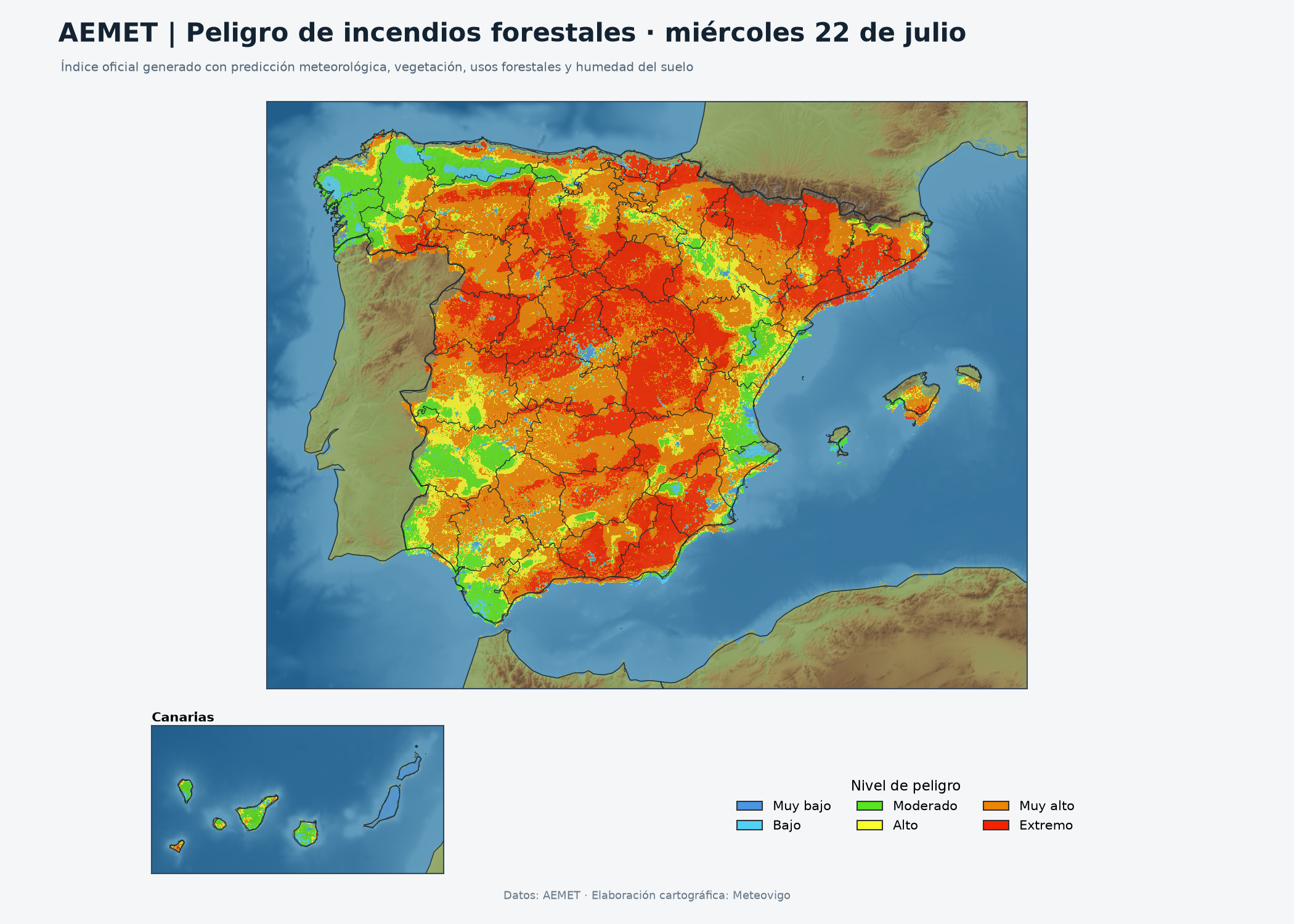 Peligro de incendios forestales para el miércoles 22 de julio