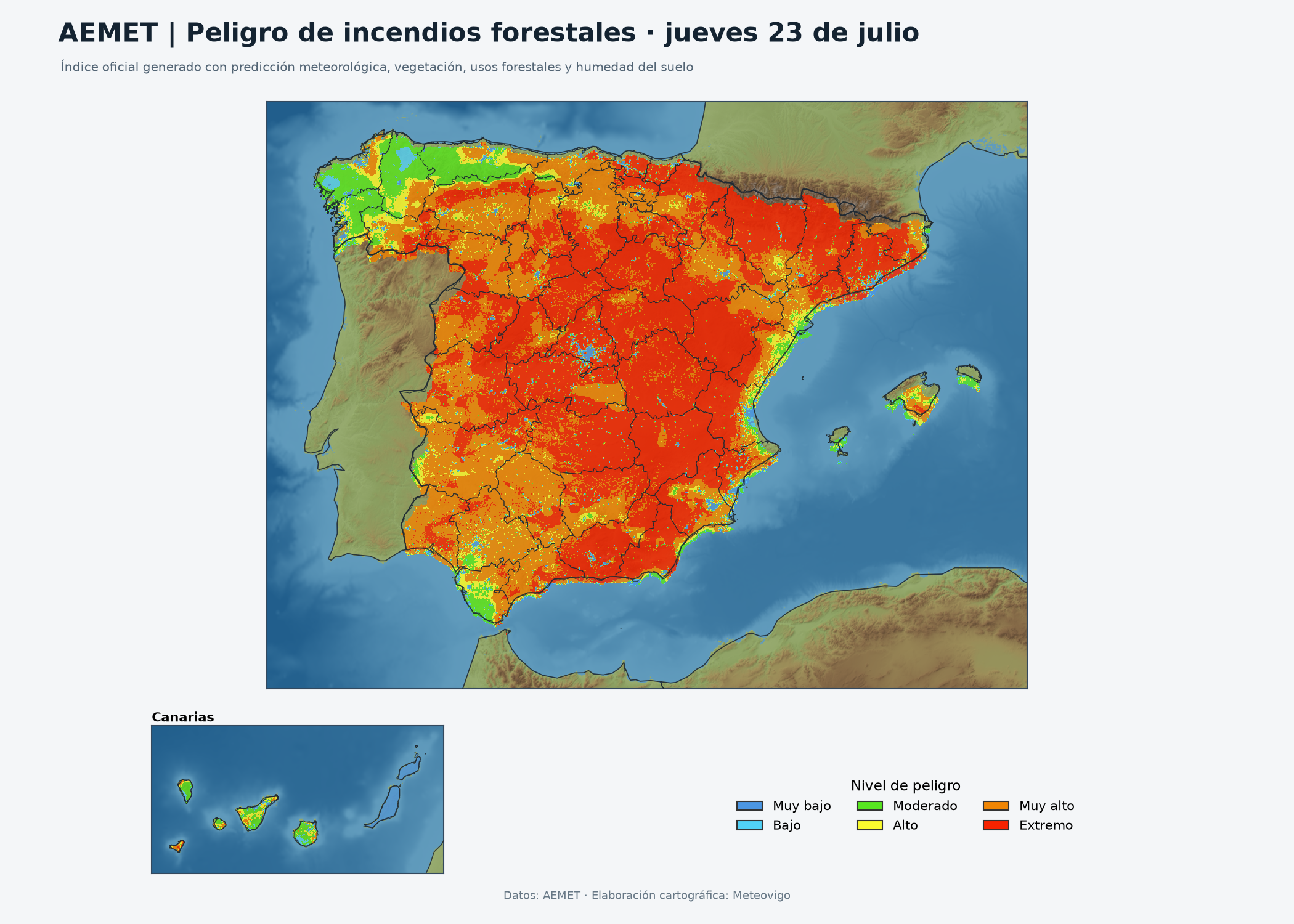 Peligro de incendios forestales para el jueves 23 de julio