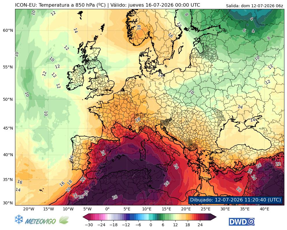 Temperaturas a ochocientos cincuenta hectopascales