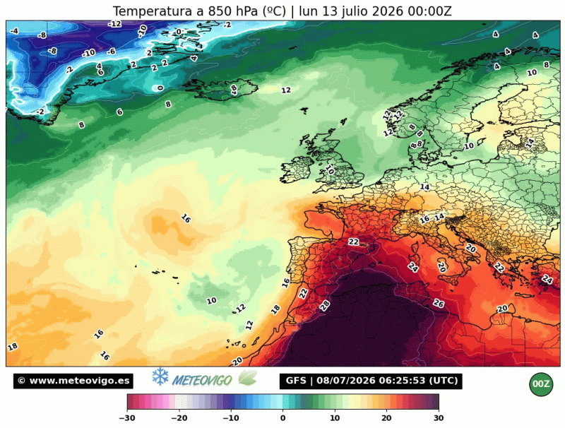 Temperatura temperaturas a 850 hPa