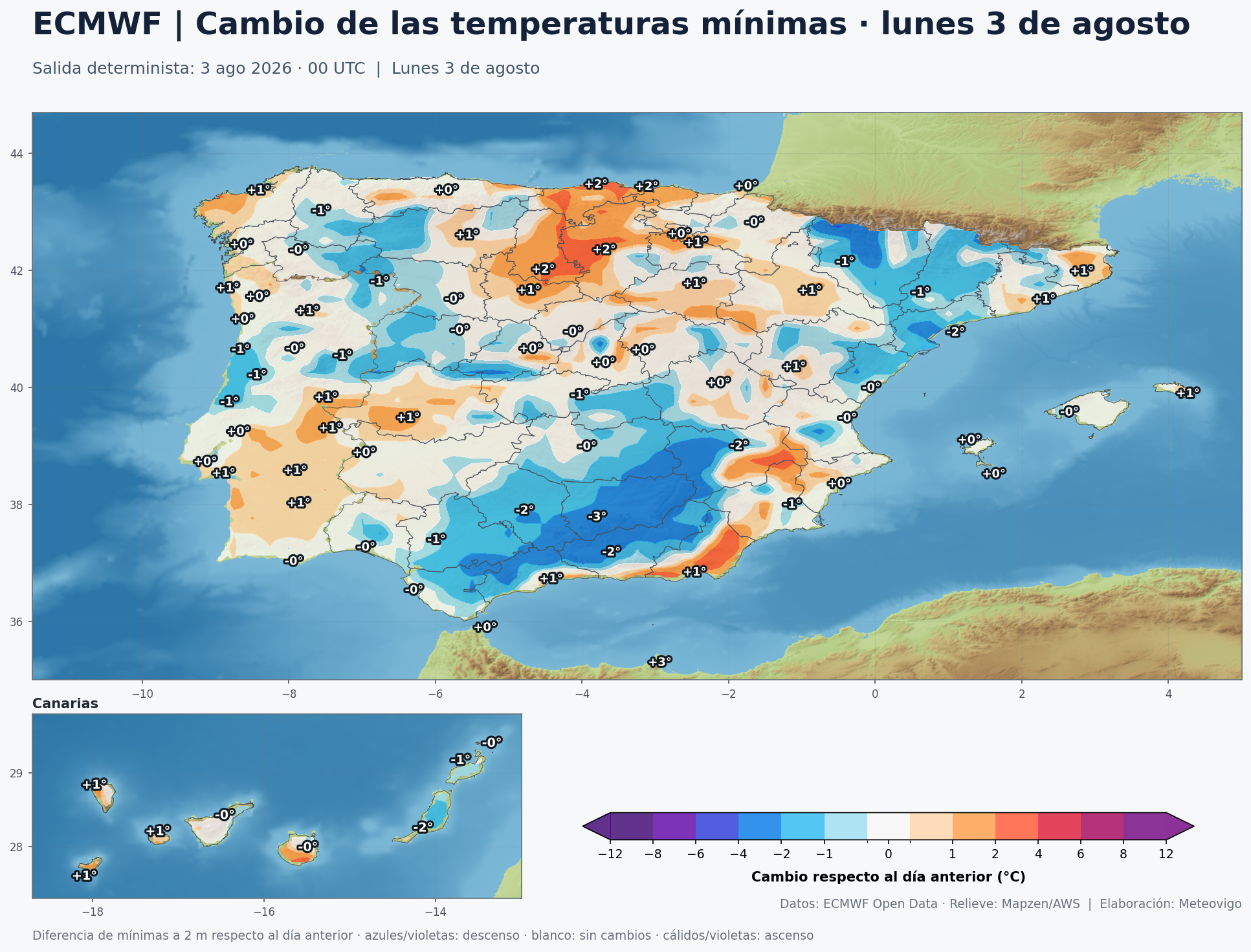 Cambio de las temperaturas mínimas en España para el lunes 3 de agosto de 2026