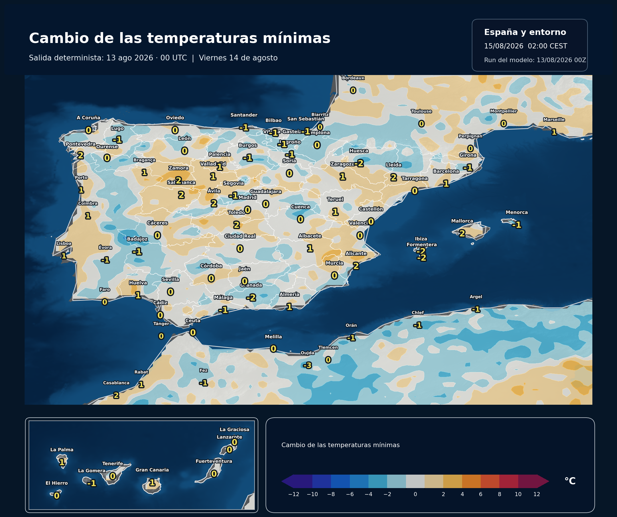 Cambio de las temperaturas mínimas en España para el viernes 14 de agosto