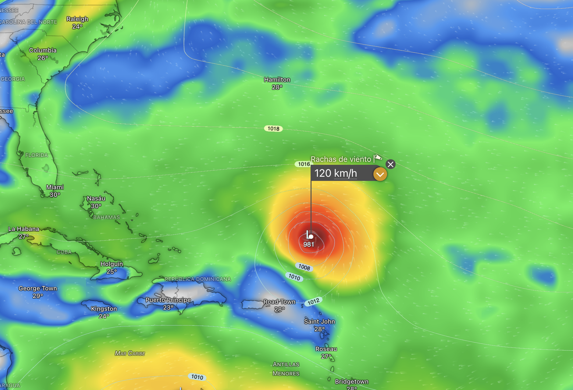 GFS hurac&aacute;n Dolly