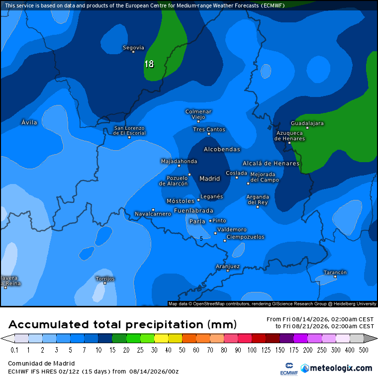 Mapa lluvias Madrid