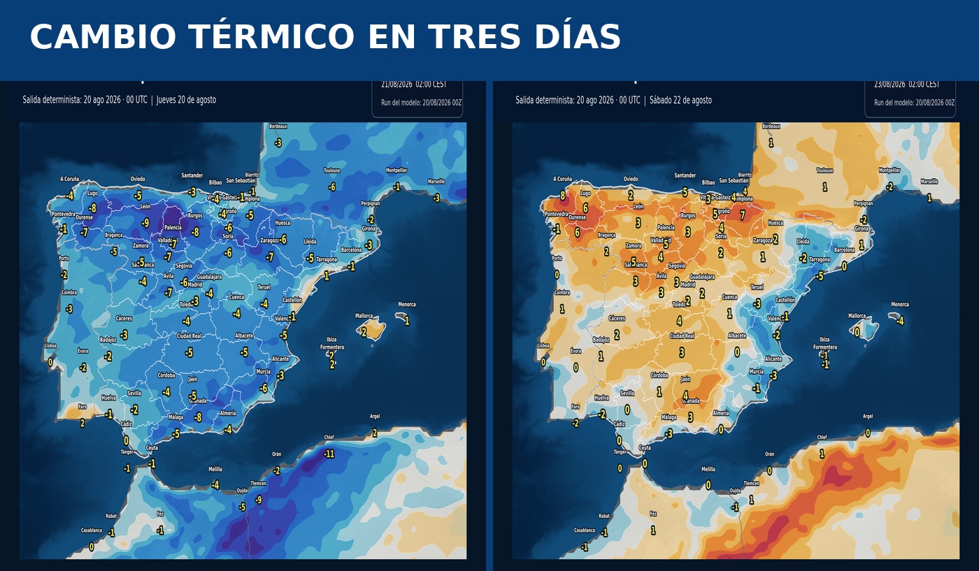 Portada del pronóstico de temperaturas y anomalías en España del 20 al 22 de agosto