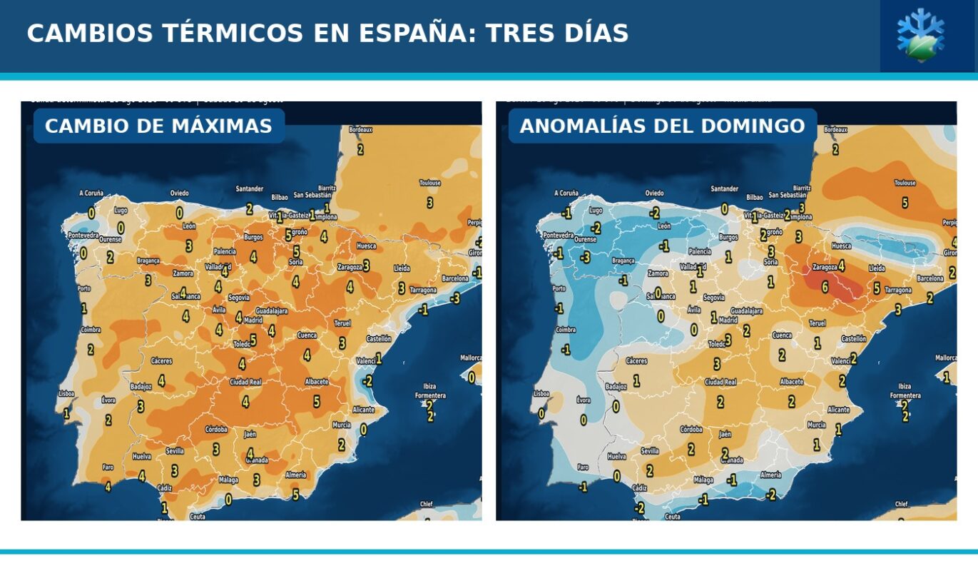 Portada del pronóstico de cambios de temperaturas y anomalías en España para los próximos tres días