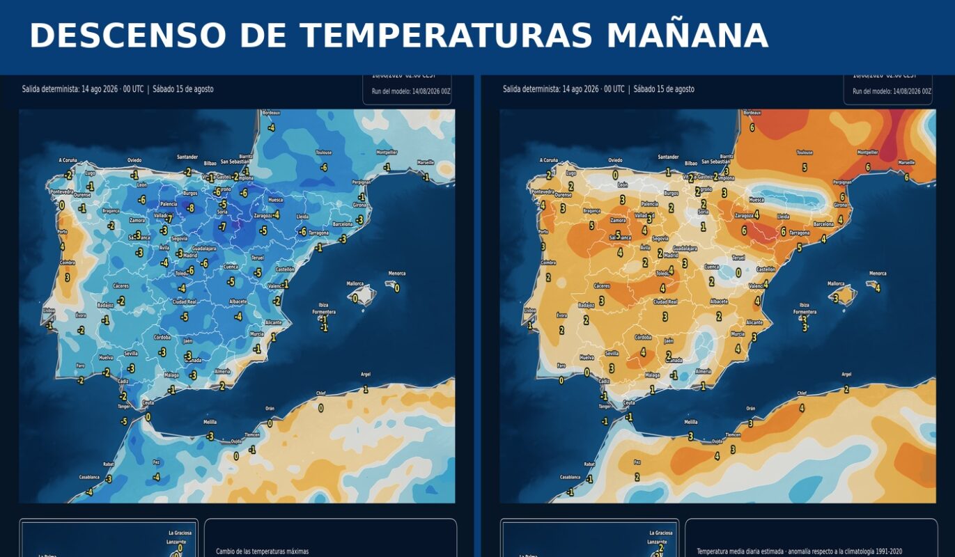 Portada del descenso acusado de las temperaturas previsto mañana en España