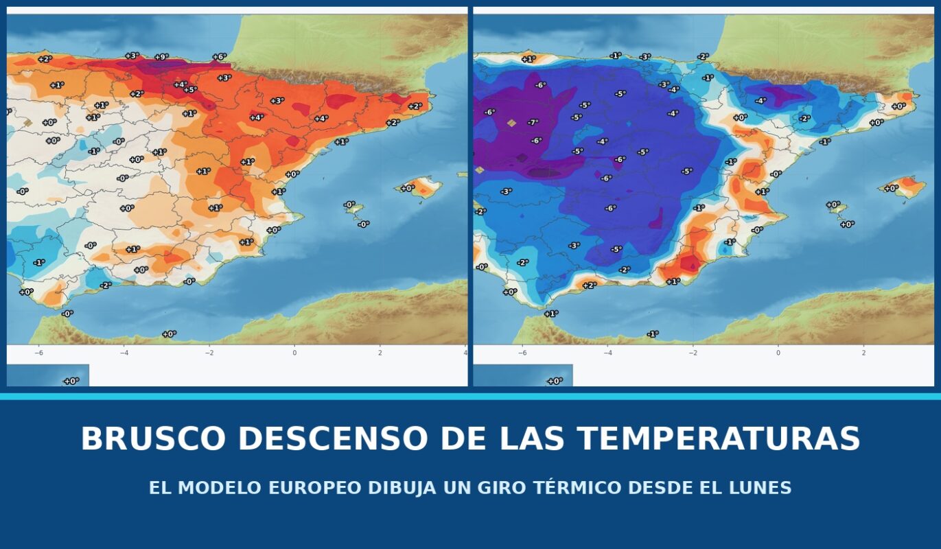 Portada del pronóstico de cambios de temperaturas y anomalías en España del 23 al 25 de agosto de 2026