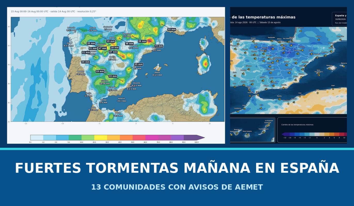 Portada de las fuertes tormentas previstas mañana en España y los avisos de AEMET