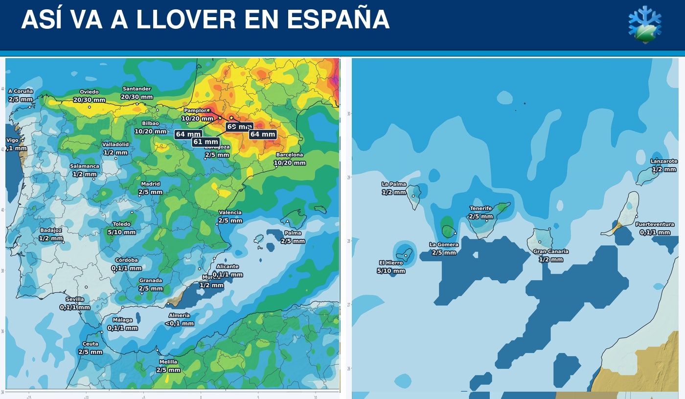 Portada del pronóstico del modelo europeo sobre las lluvias en España durante los próximos siete días