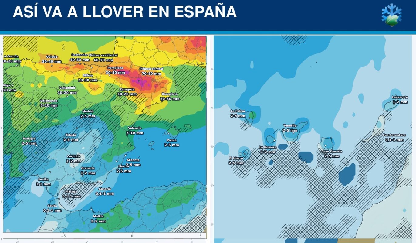 Portada del pronóstico del ensemble europeo sobre las lluvias en España durante los próximos siete días