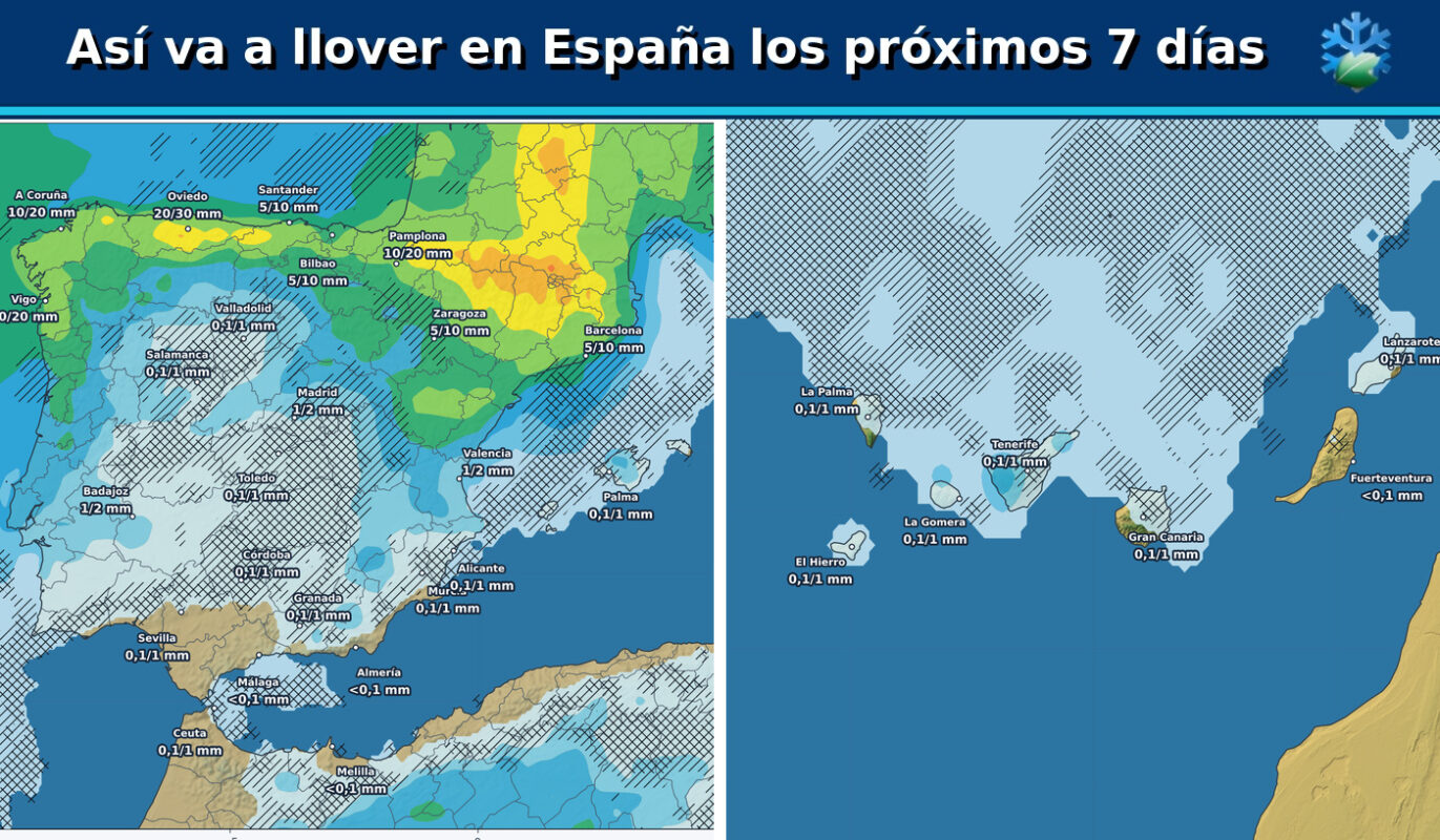 Portada del pronóstico de lluvias en España para los próximos siete días con el ensemble europeo