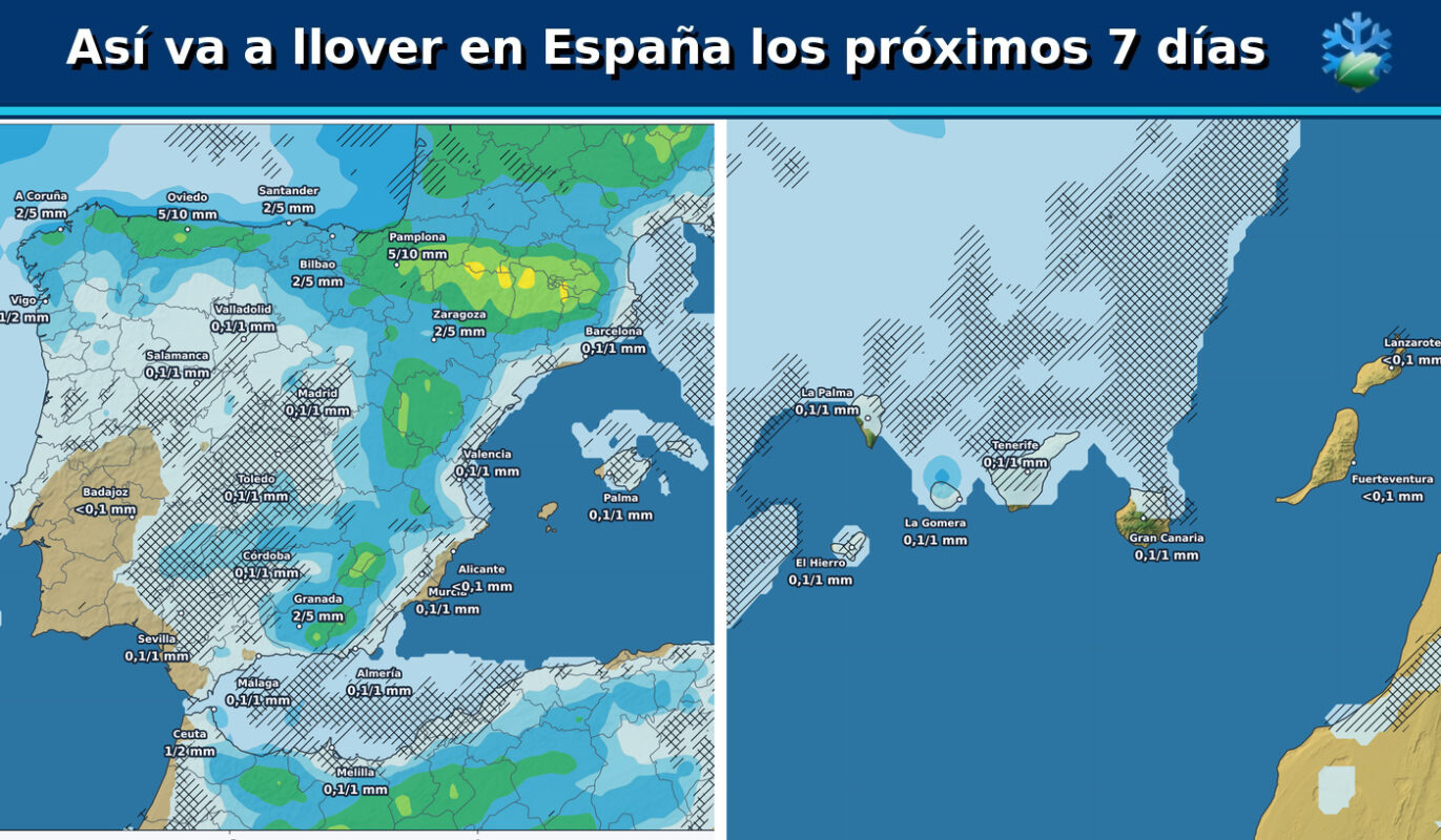 Portada del pronóstico de lluvias en España para los próximos siete días con el ensemble europeo