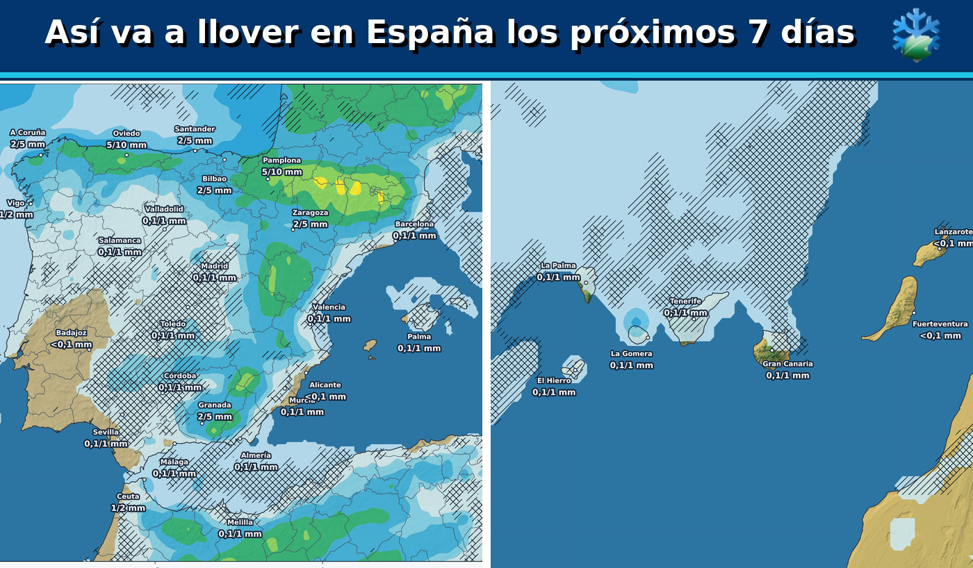 Portada del pronóstico de lluvias en España para los próximos siete días con el ensemble europeo