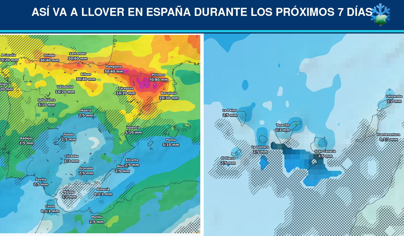 Portada del pronóstico de lluvias en España para los próximos siete días