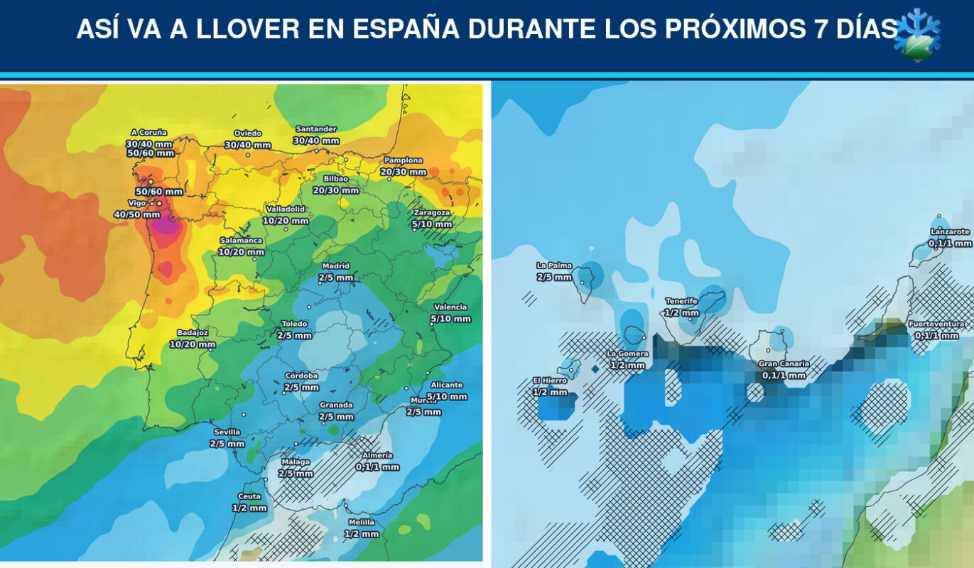 Portada del pronóstico ECMWF Ensemble de lluvias en España