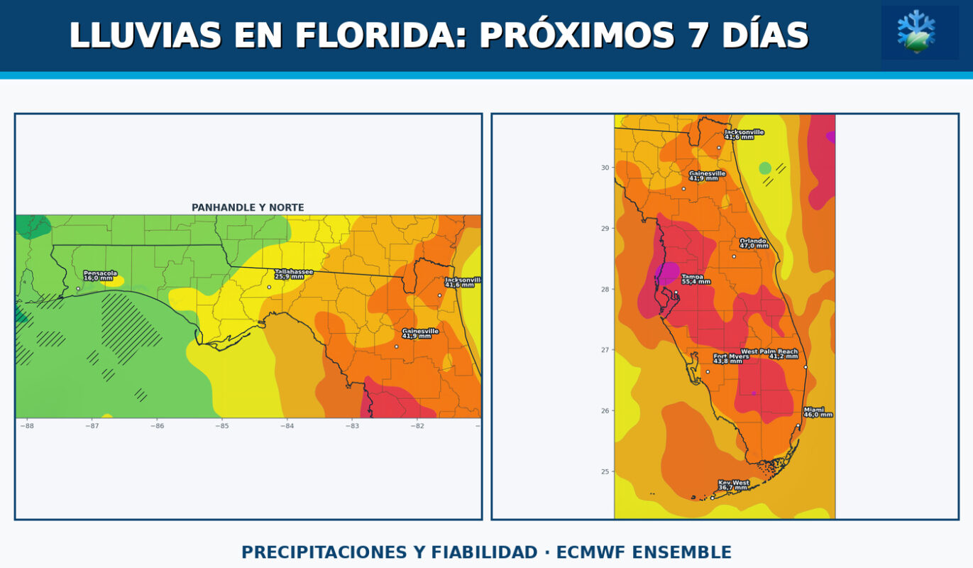 Pronóstico de lluvias para Florida durante los próximos siete días