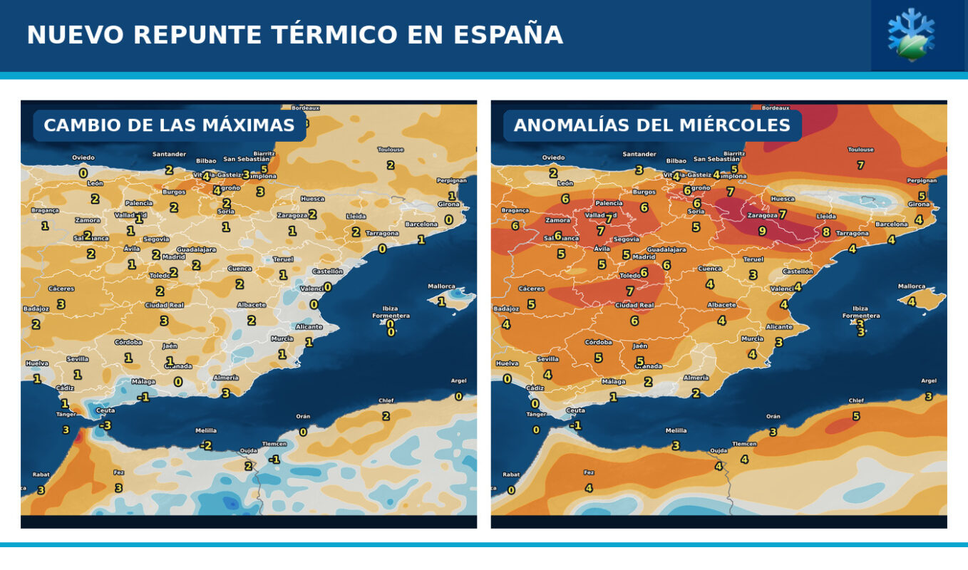 Portada del pronóstico de cambios de temperaturas y anomalías en España para los próximos tres días