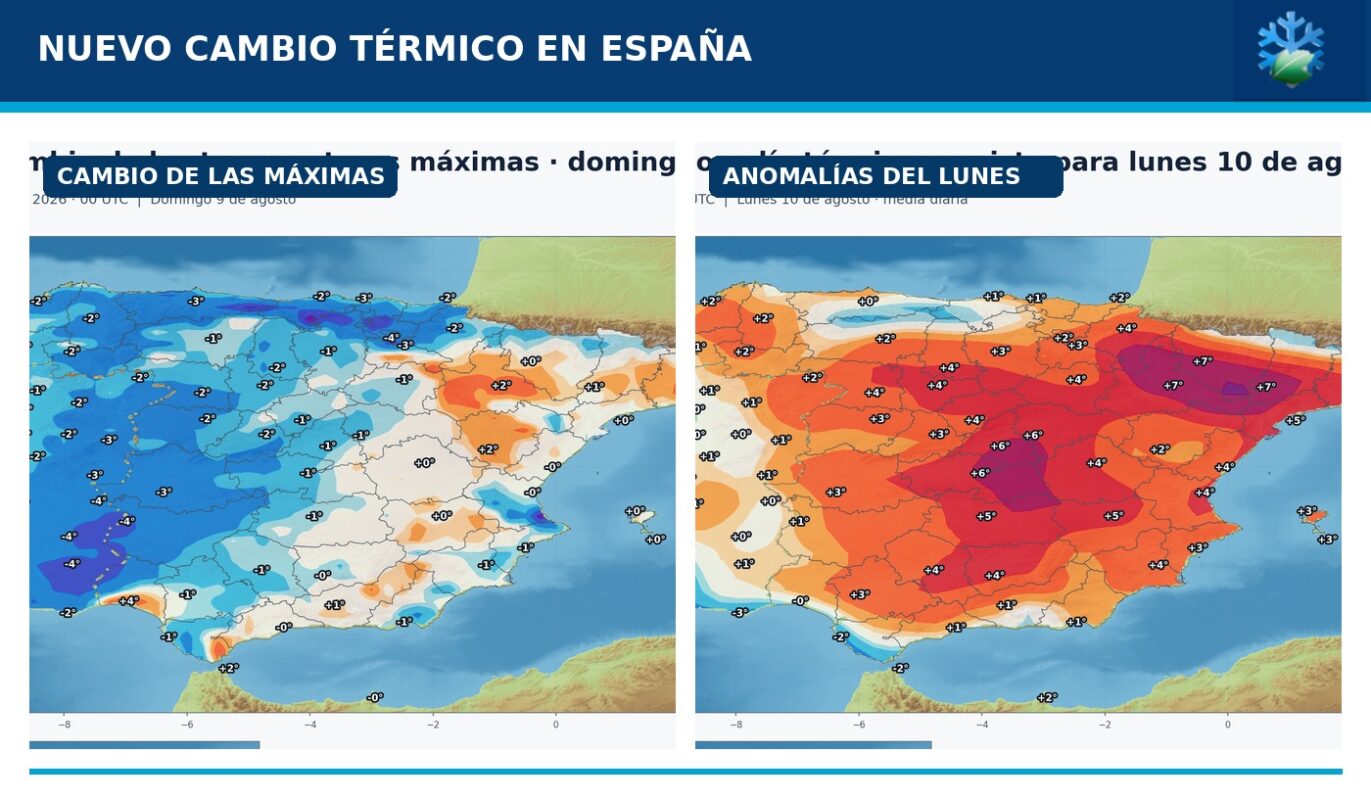 Portada del pronóstico de cambios de temperaturas y anomalías en España para los próximos tres días