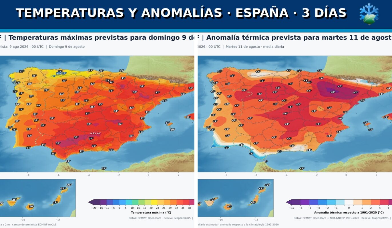 Portada del pronóstico de cambios de temperaturas y anomalías en España para los próximos tres días