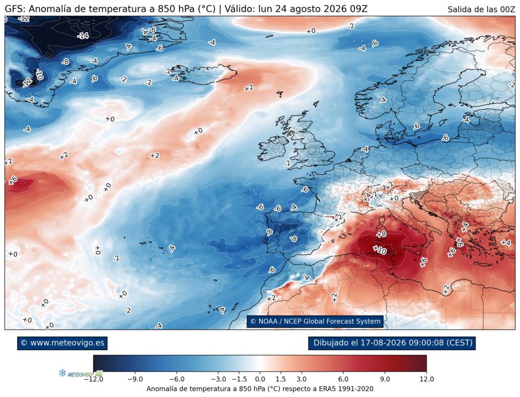 Mapa de anomalías térmicas