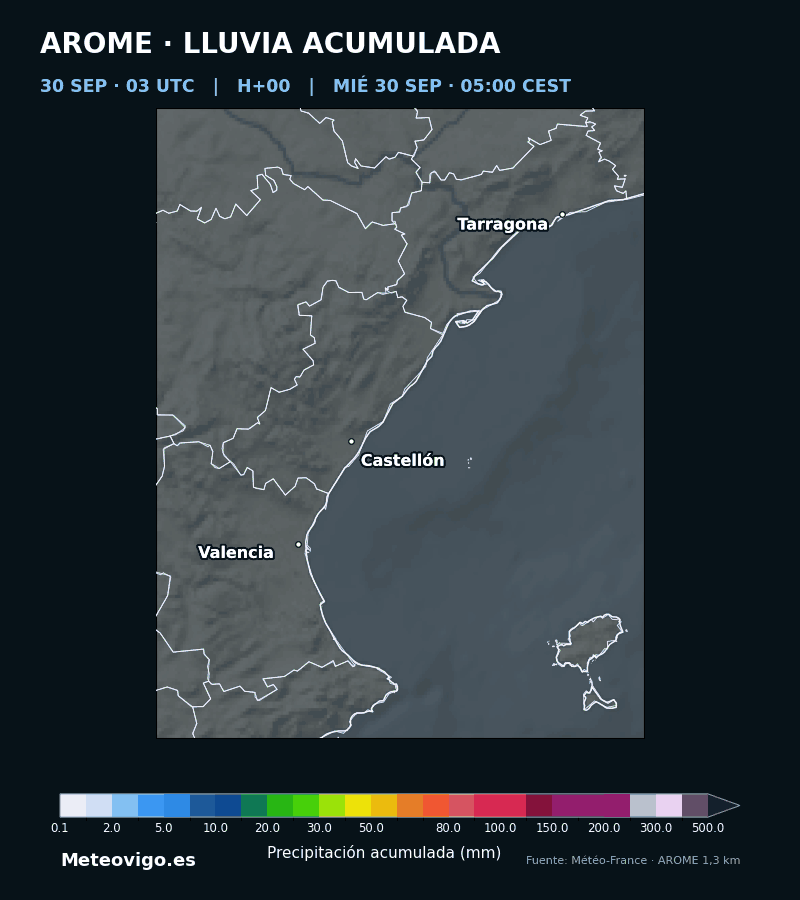Ampliaci&oacute;n AROME de las lluvias del corredor mediterr&aacute;neo