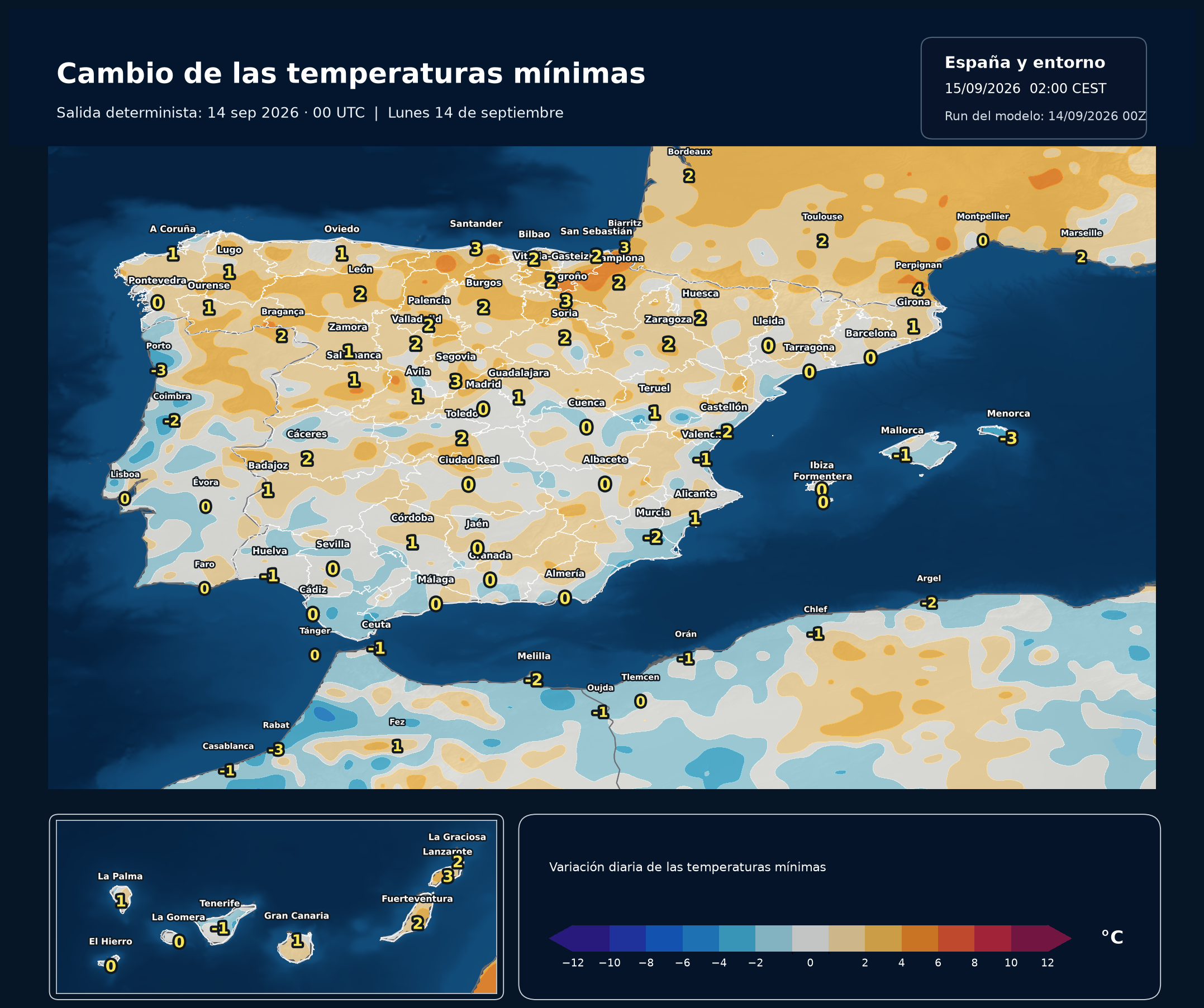 Cambio de las temperaturas mínimas en España para el lunes 14 de septiembre