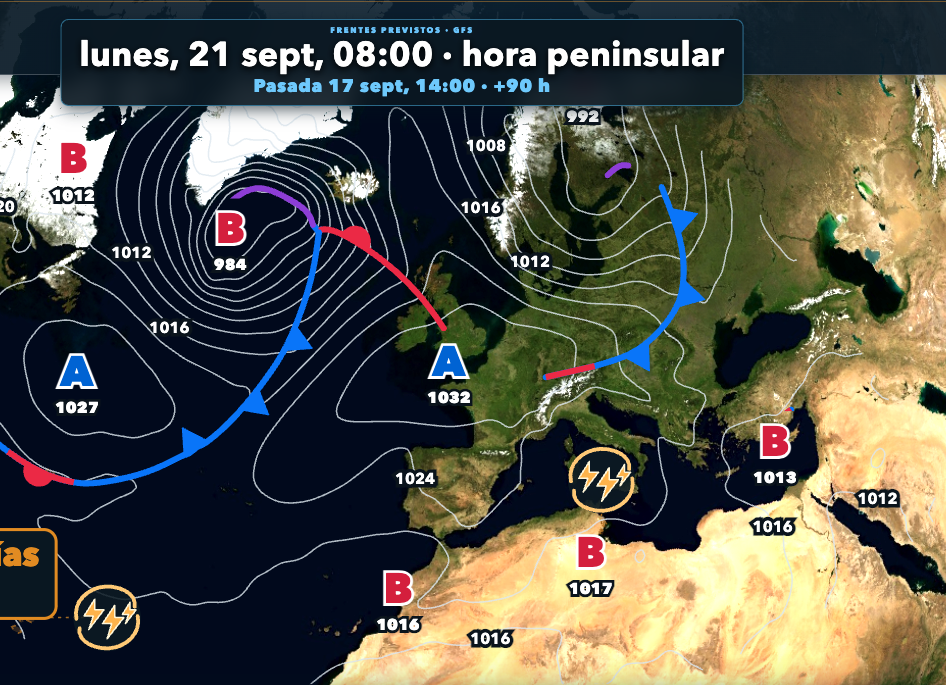 Mapa de isobaras con frentes