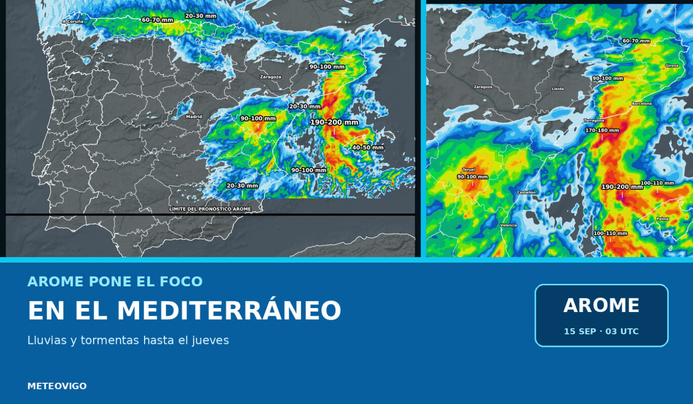 AROME pone el foco de las lluvias y tormentas en el Mediterráneo hasta el jueves