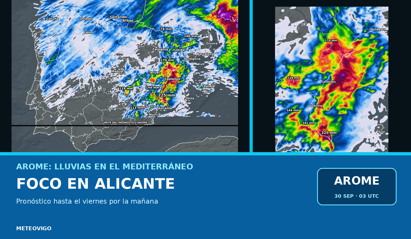 Portada de las lluvias previstas por AROME hasta el viernes