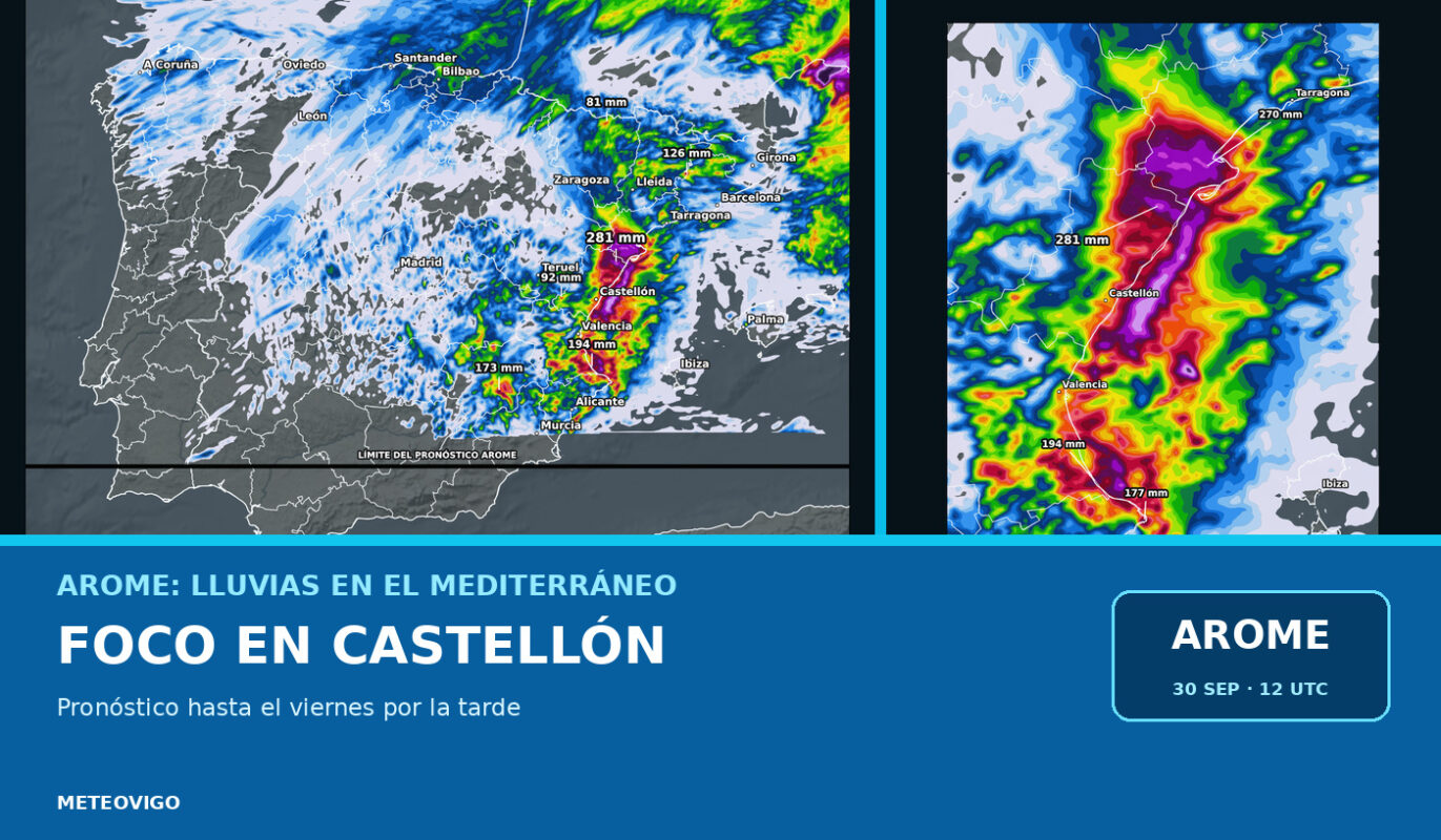 Lluvias AROME con foco en Castellón y Tarragona